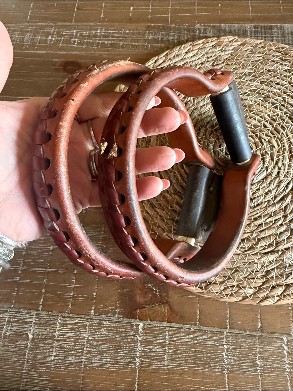 Vintage Western Leather Laced Oxbow Saddle Stirrups Pair